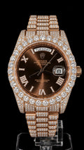Rose Gold Iced-Out Day-Date – Brown Dial Diamond Luxury Watch