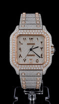 Luxury Iced-Out Square Watch – Rose Gold Finish | Arabic Dial | Automatic Style | Diamond-Look Men's Timepiece