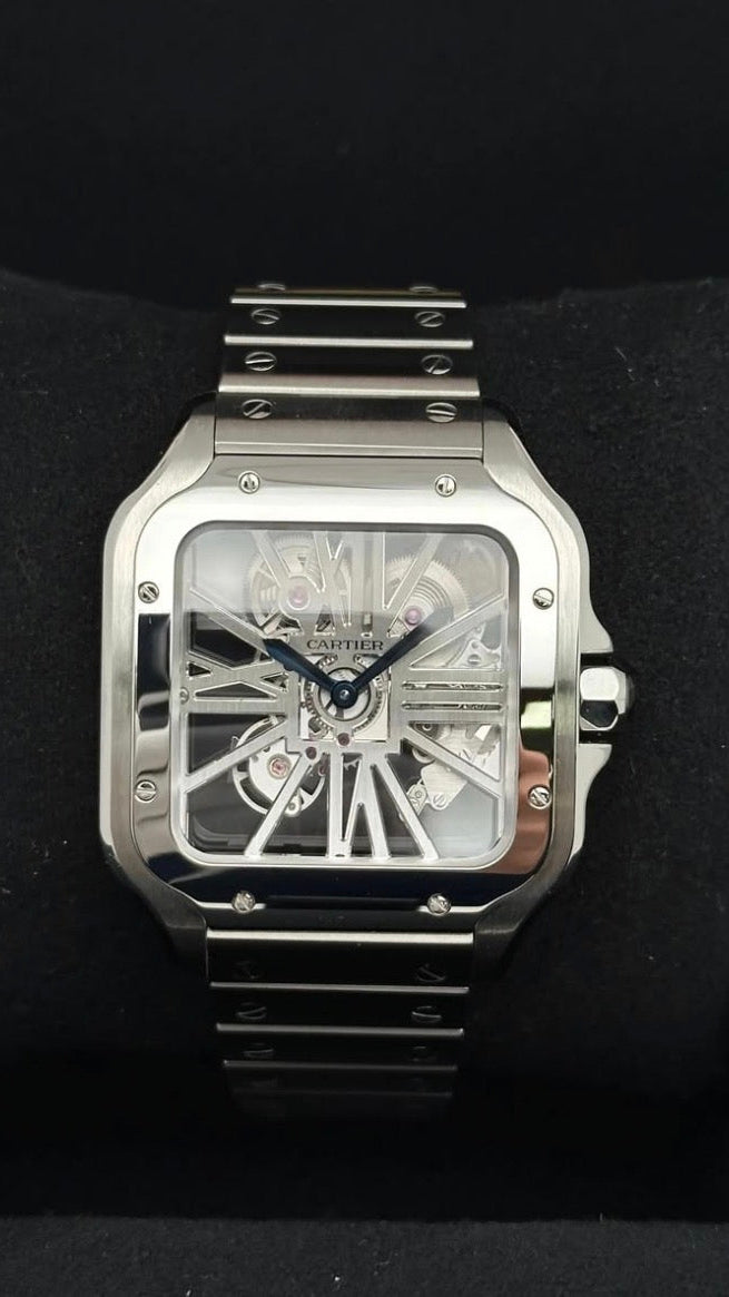 Cartier Santos Skeleton Automatic Stainless Steel Luxury Watch – Silver Dial