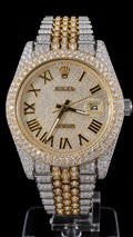 Iced-Out Two-Tone Luxury Watch | Diamond-Style Crystal Bezel & Bracelet
