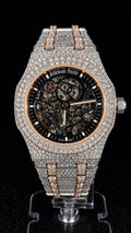 Luxury Iced-Out Skeleton-Style Watch – Rose Gold & Silver Diamond-Look Bracelet Timepiece