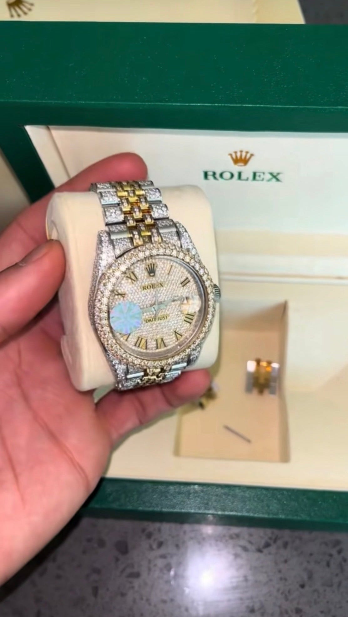 Iced-Out Two-Tone Luxury Watch | Diamond-Style Crystal Bezel & Bracelet