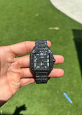 Midnight Black Iced-Out Santos Style Automatic Watch – Full Black Diamond Finish
