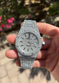 Luxury Iced-Out Automatic Watch – Full Diamond-Paved Silver Edition