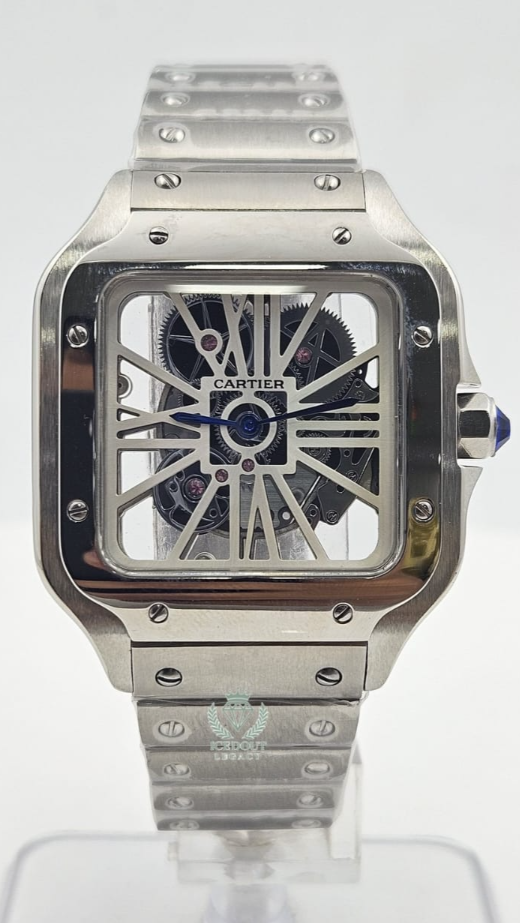 Cartier Santos Skeleton Automatic Stainless Steel Luxury Watch – Silver Dial