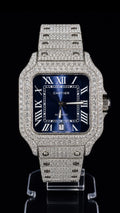 Iced-Out Santos Blue Dial – Luxury Diamond Watch