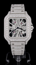 Luxury Iced-Out Skeleton Square Watch – Silver Finish | Automatic Movement | Diamond-Look Men's Timepiece